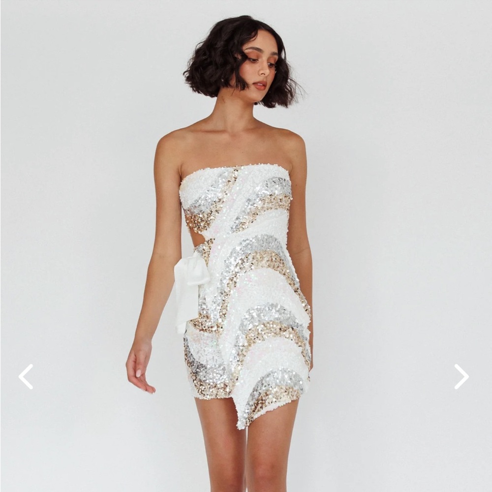 Eyes For You Waist Tie Mini Dress Sequin White